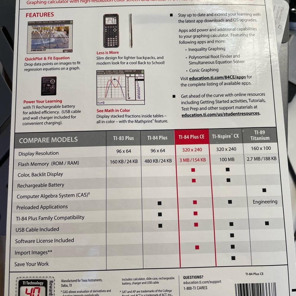 Texas Instruments ti-84 plus CE color graphing calculator